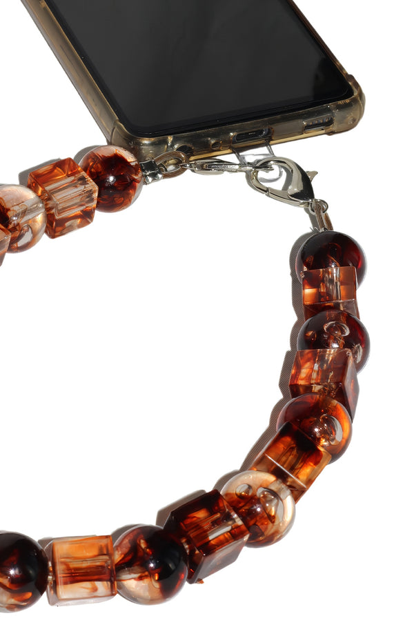 Goddiva Square & Ball Style Acrylic Phone Strap - Brown & Yellow By Goddiva Accessories