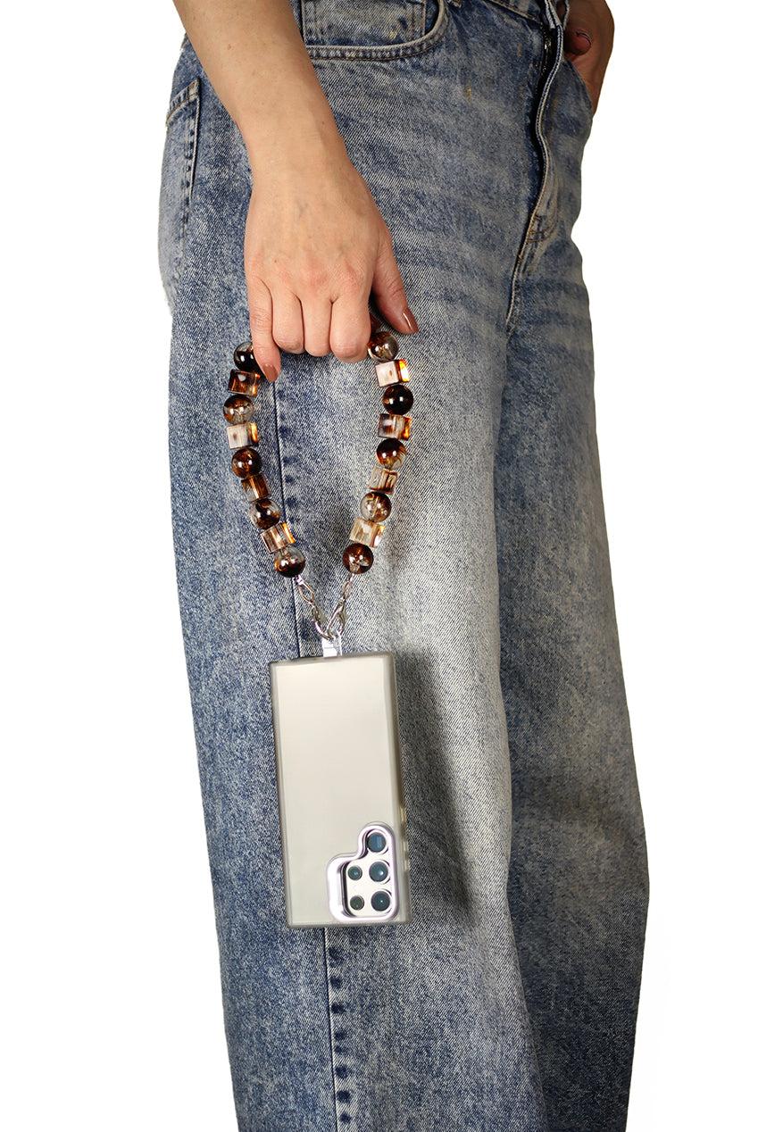 goddiva Square & Ball Style Acrylic Phone Strap - Brown & Yellow by Goddiva Accessories