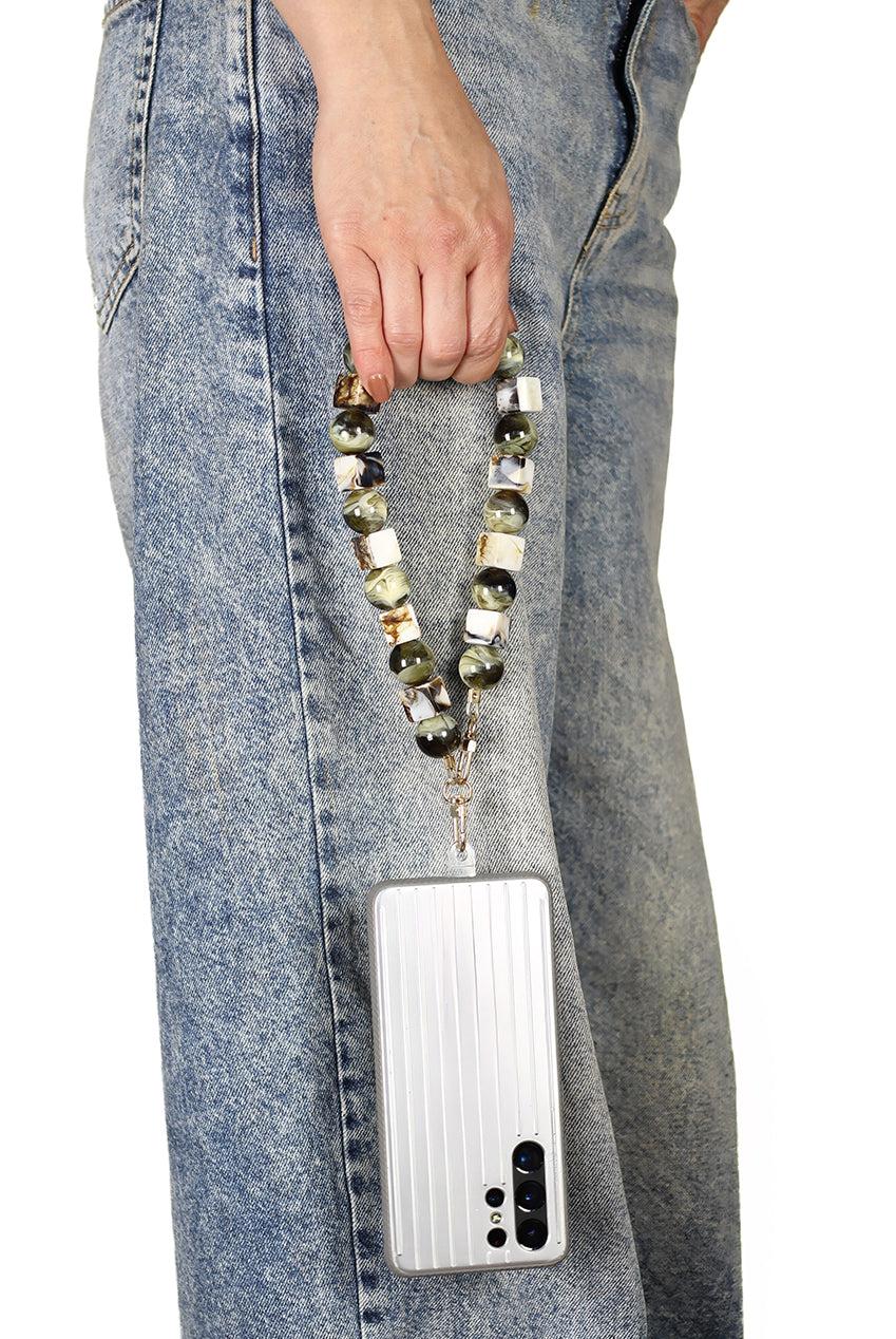 goddiva Square & Ball Style Acrylic Phone Strap - Green & White by Goddiva Accessories