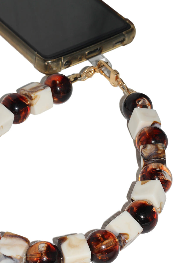 Goddiva Square & Ball Style Acrylic Phone Strap - White & Brown By Goddiva Accessories
