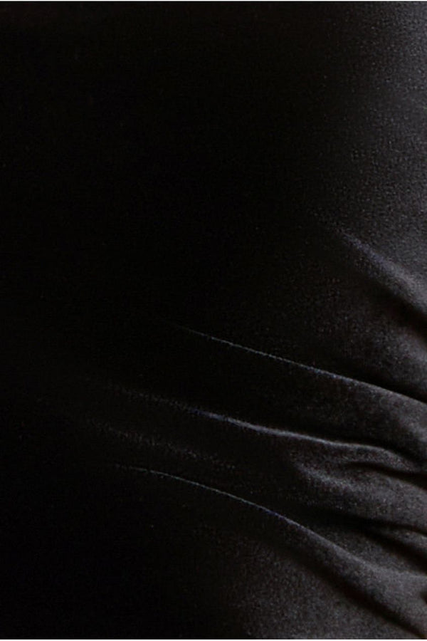 Goddiva Square Neck Scalloped Crochet Sleeve Velvet Midi Dress - Black By Goddiva