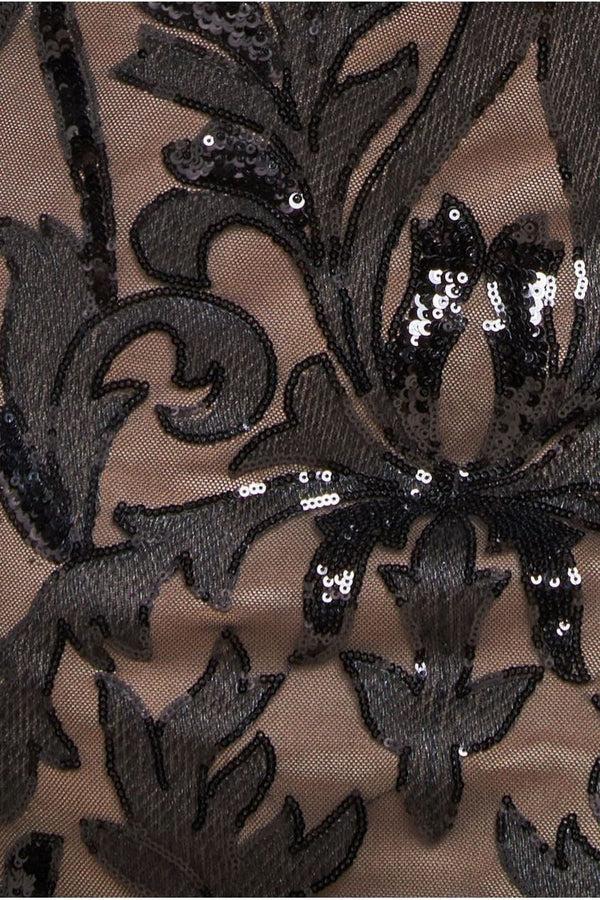 Goddiva Square Neck Scalloped Embroidered Sequin Midi Dress - Black By Goddiva Plus