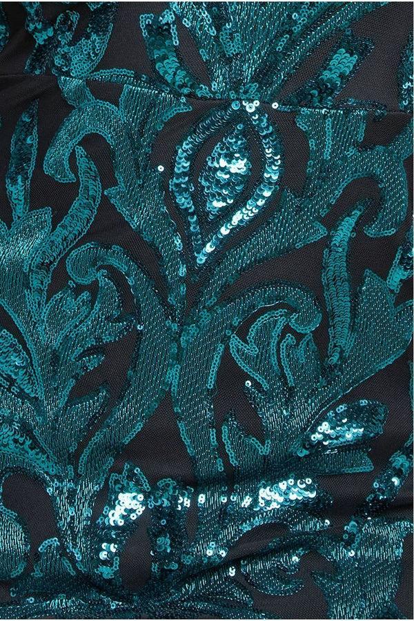 Goddiva Square Neck Scalloped Embroidered Sequin Midi Dress - Emerald Green By Goddiva Plus