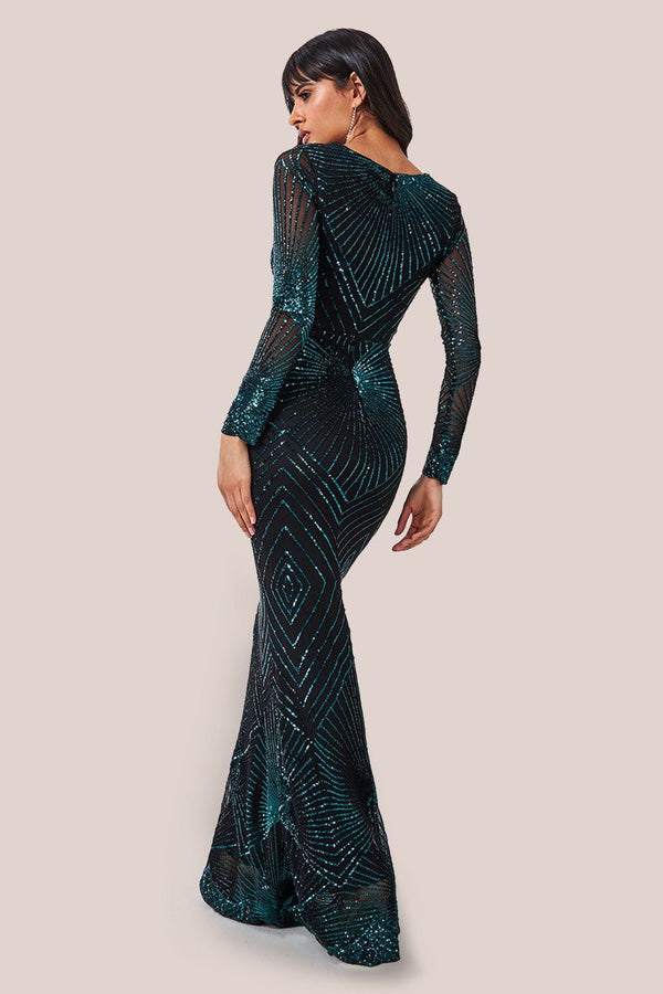 Goddiva Starburst Effect Maxi Dress - Emerald By Goddiva