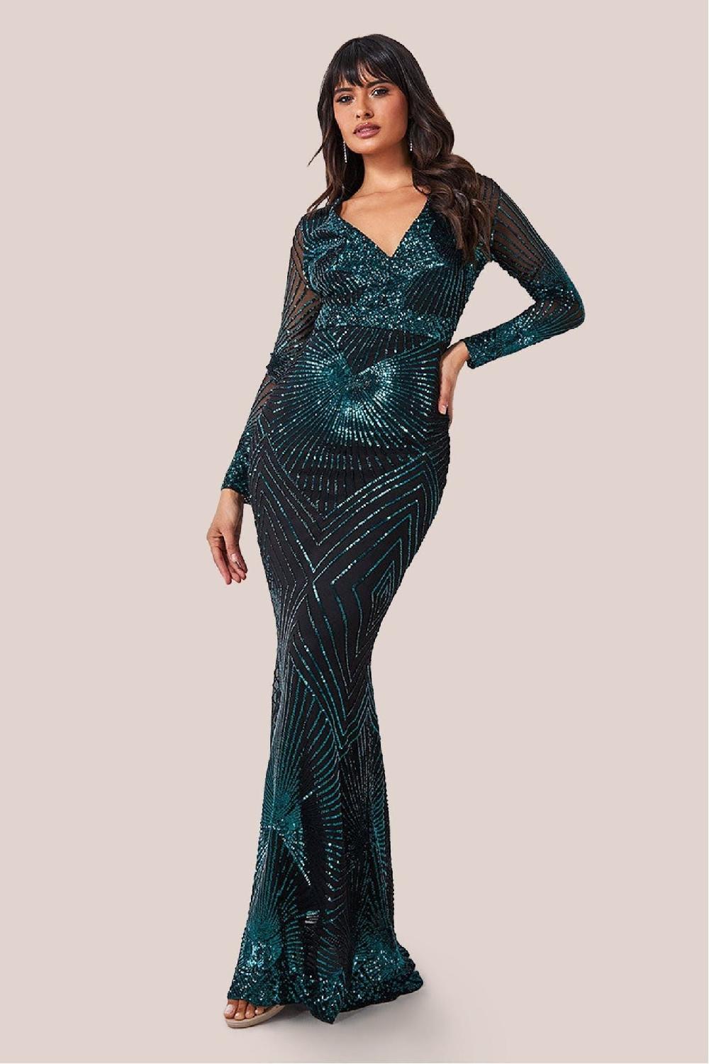 goddiva Starburst Effect Maxi Dress - Emerald by Goddiva
