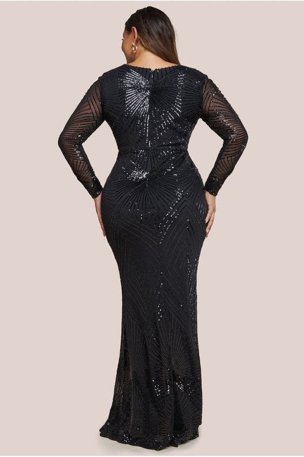 Goddiva Starburst Sequin Maxi Dress - Black By Goddiva Plus
