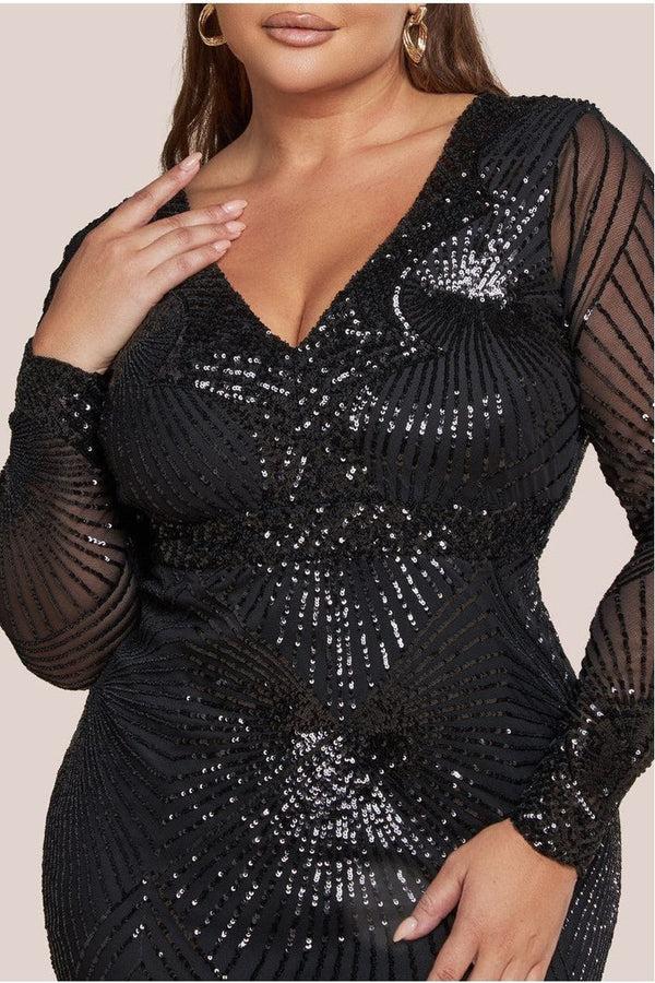 Goddiva Starburst Sequin Maxi Dress - Black By Goddiva Plus
