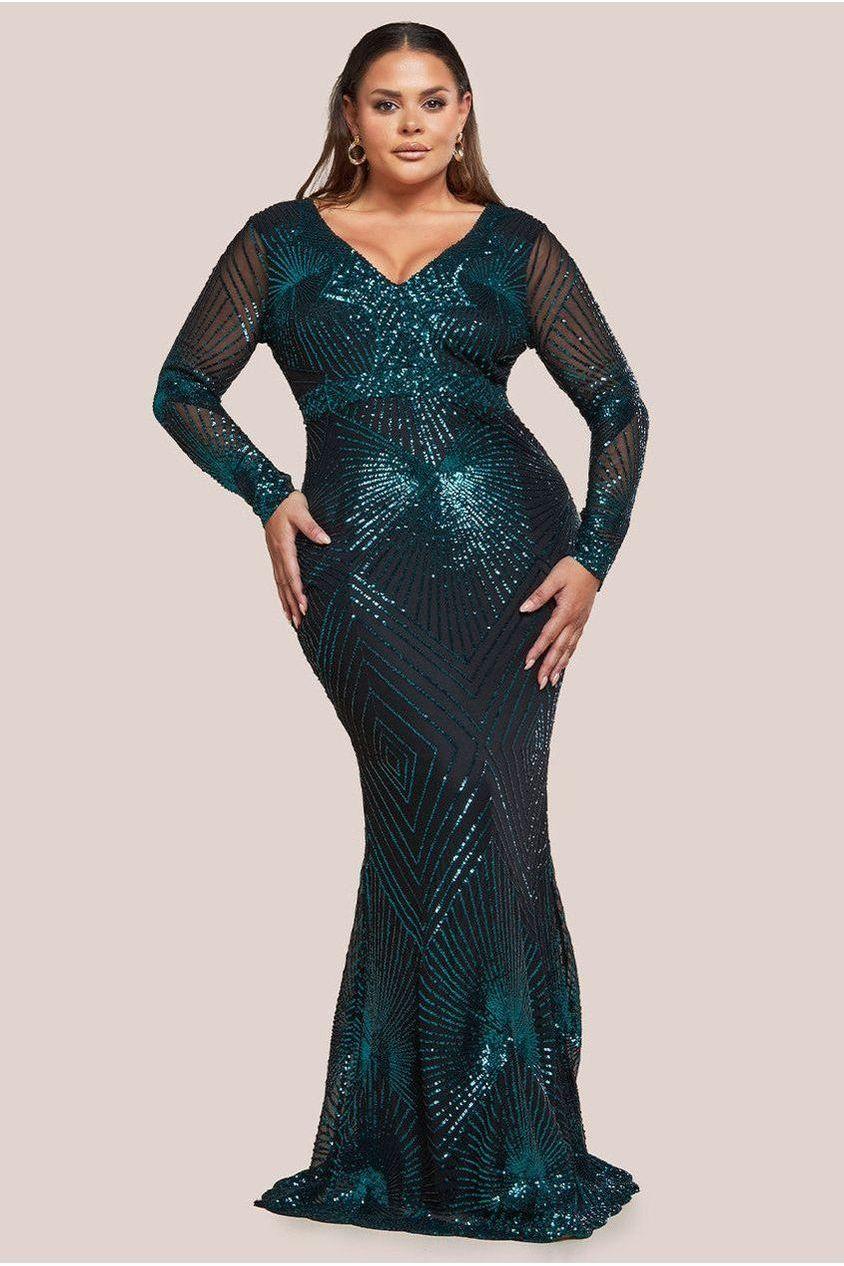 goddiva Starburst Sequin Maxi Dress - Emerald by Goddiva Plus