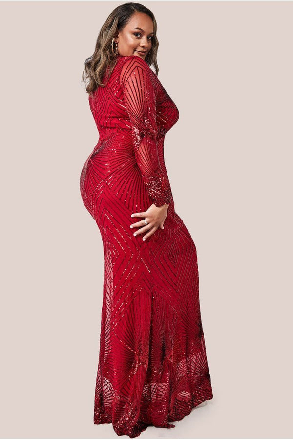 Goddiva Starburst Sequin Maxi Dress - Red By Goddiva Plus