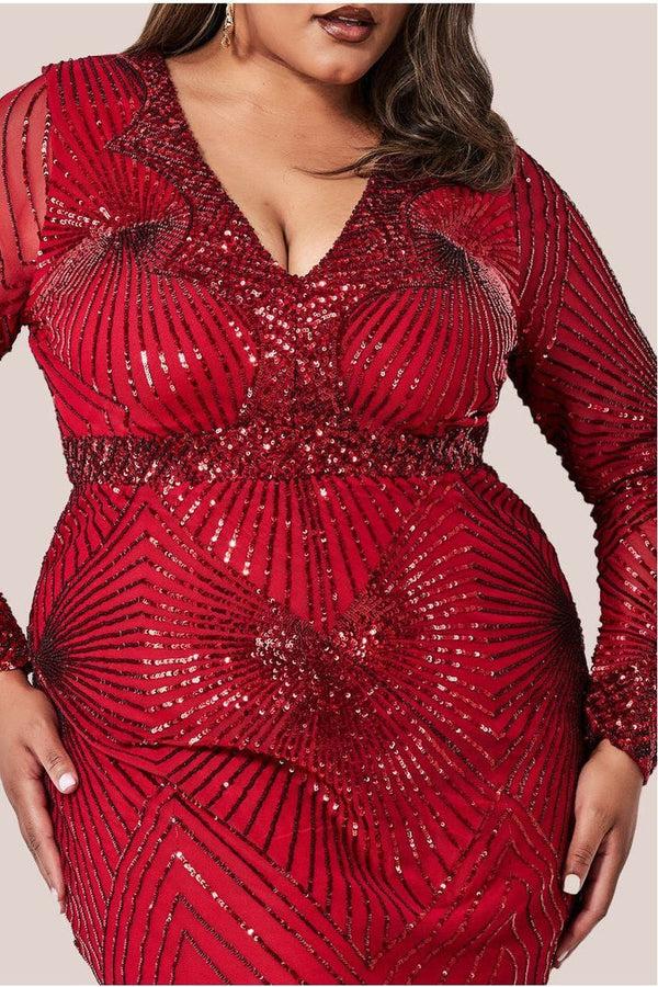 Goddiva Starburst Sequin Maxi Dress - Red By Goddiva Plus