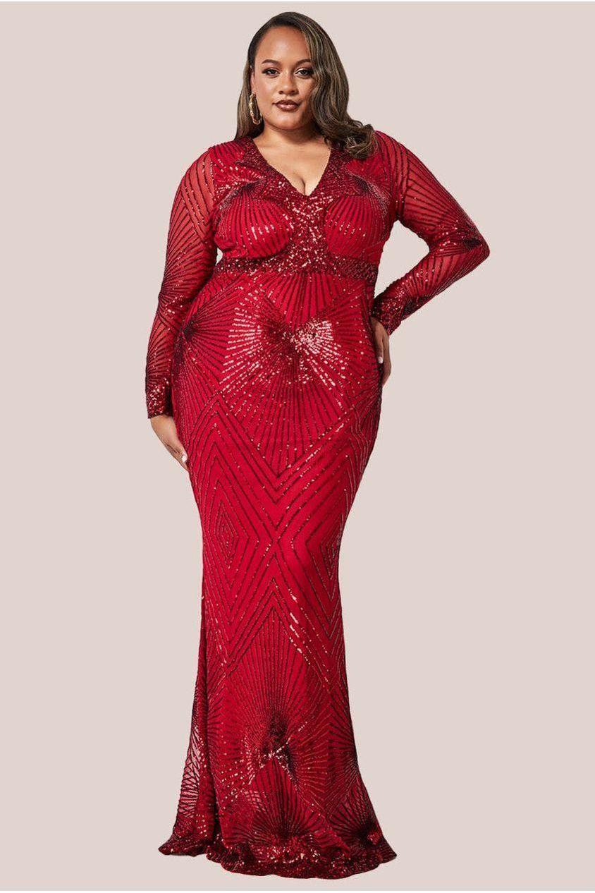 goddiva Starburst Sequin Maxi Dress - Red by Goddiva Plus