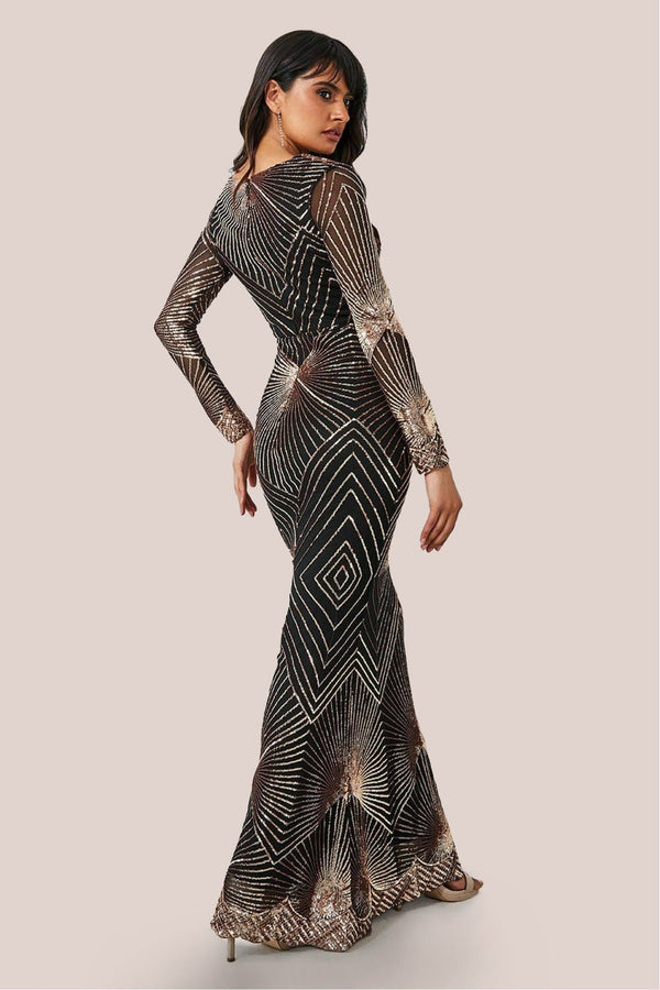 Goddiva Starburst Sequin Maxi Dress - Rosegold By Goddiva