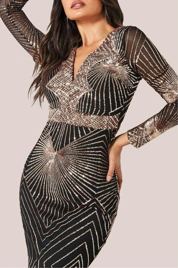 Goddiva Starburst Sequin Maxi Dress - Rosegold By Goddiva