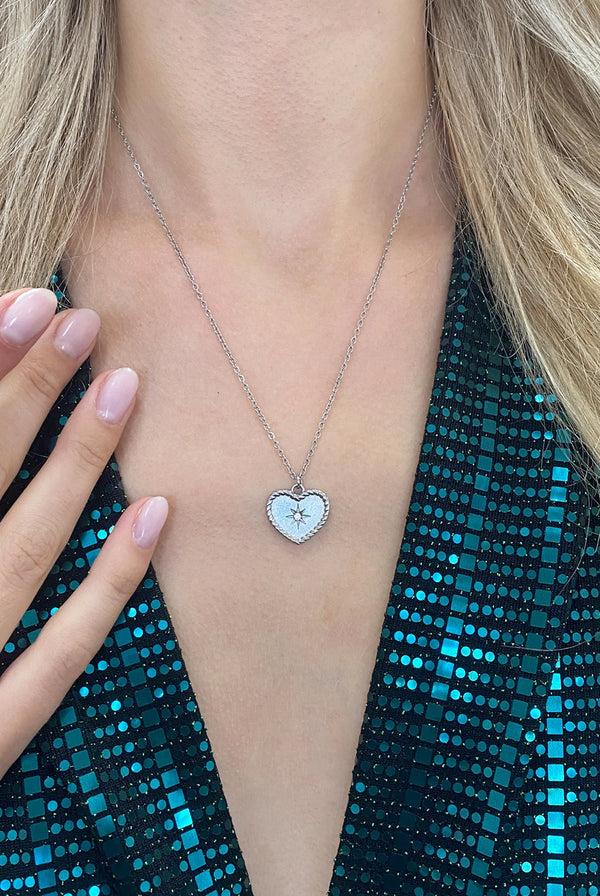 Goddiva Starry Heart Necklace In Silver - Gift Boxed By SVNX