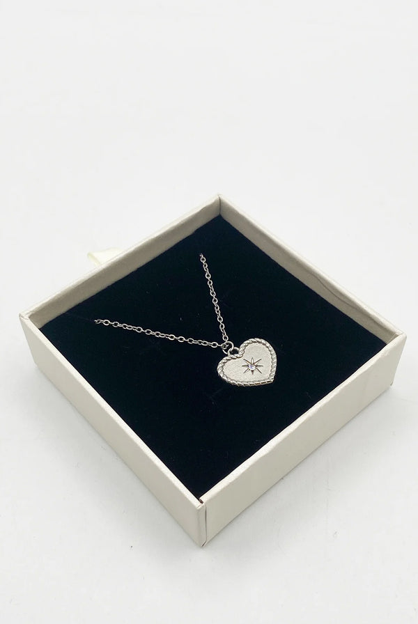 Goddiva Starry Heart Necklace In Silver - Gift Boxed By SVNX
