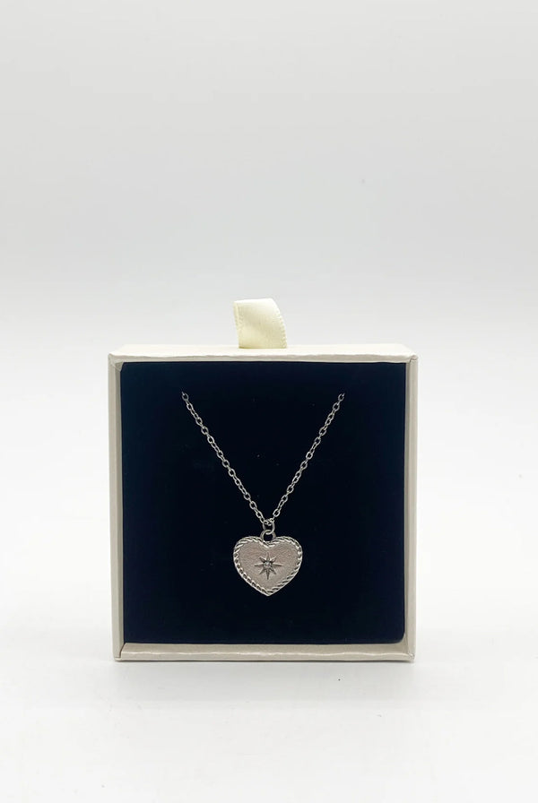 Goddiva Starry Heart Necklace In Silver - Gift Boxed By SVNX