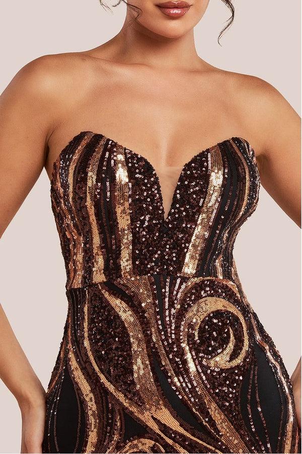 Goddiva Strapless Multi Sequin Maxi Dress - Bronze By Goddiva