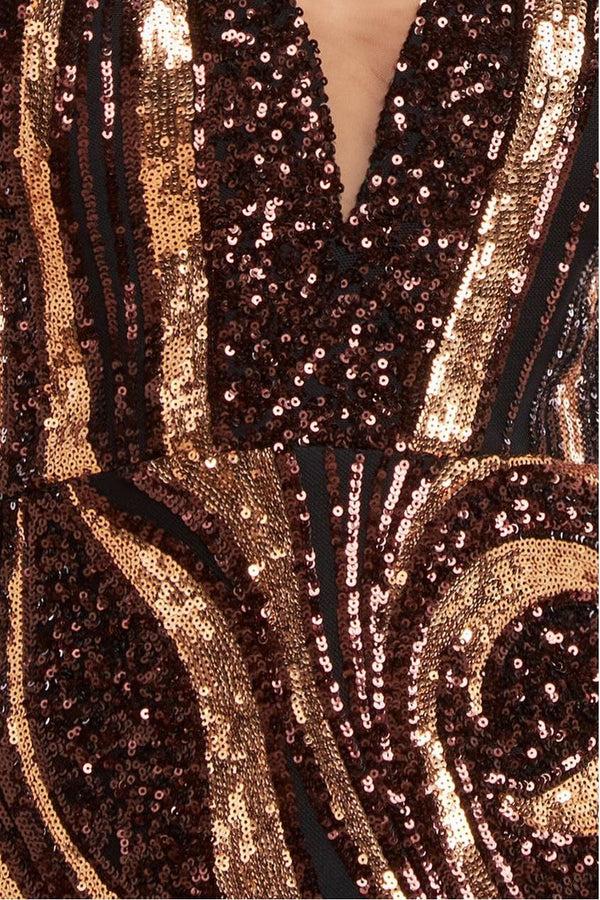 Goddiva Strapless Multi Sequin Maxi Dress - Bronze By Goddiva