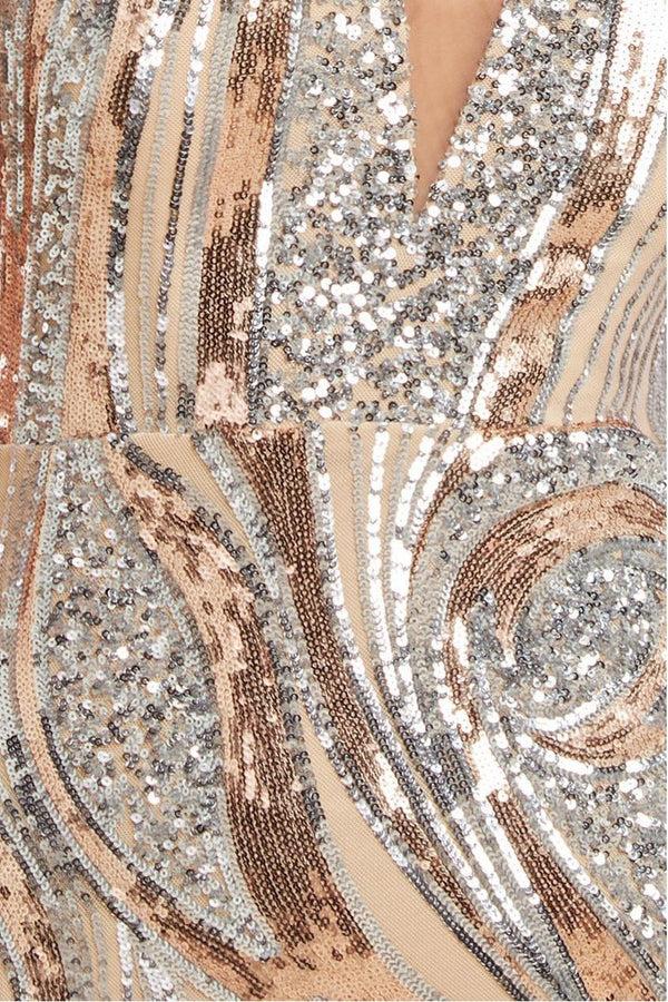 Goddiva Strapless Multi Sequin Maxi Dress - Champagne By Goddiva