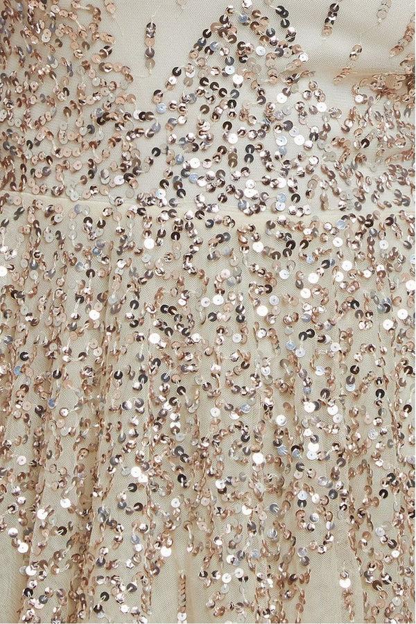 Goddiva Sunray Hand Embellished Sequin A-Line Sleeveless Maxi Dress - Ivory By Goddiva