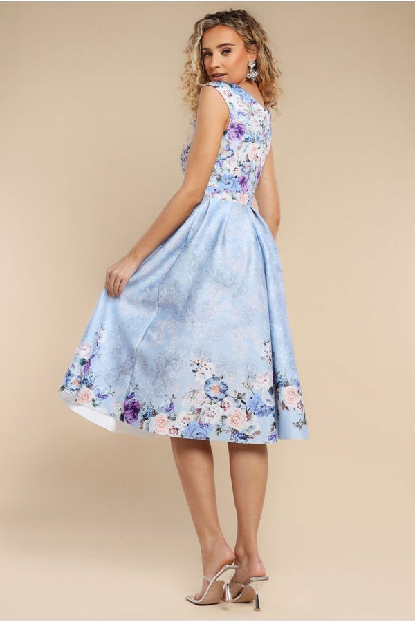 Goddiva Sweetheart Floral Midi Dress - Powder Blue By Goddiva