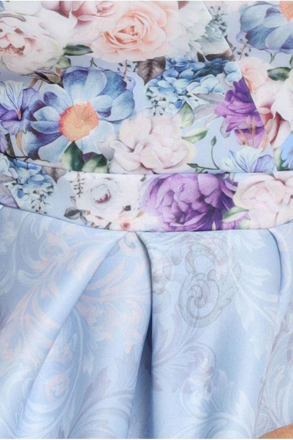 Goddiva Sweetheart Floral Midi Dress - Powder Blue By Goddiva