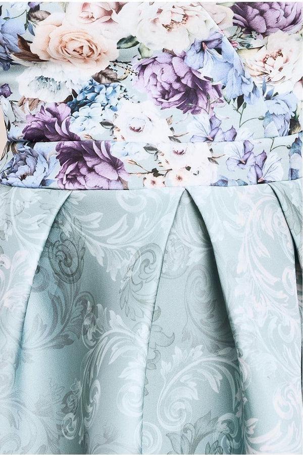 Goddiva Sweetheart Floral Midi Dress - Sage Green By Goddiva