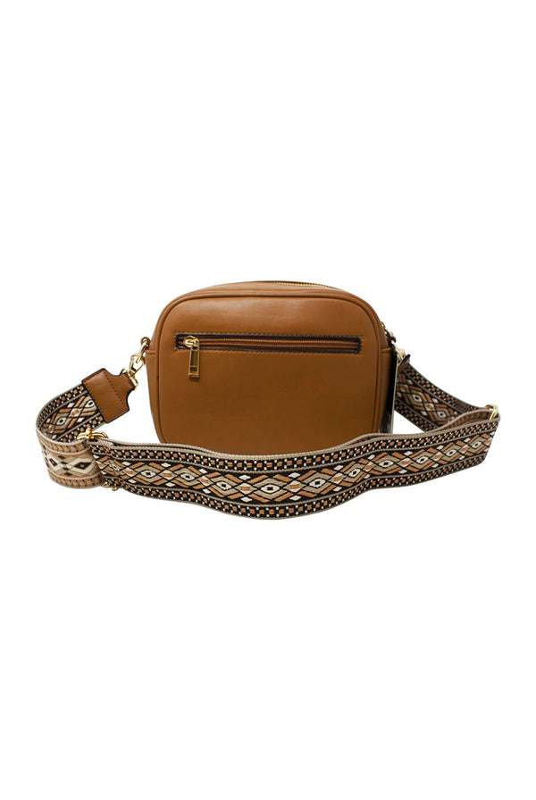 Goddiva Tan Brown Bee Embellished Camera Bag By SVNX