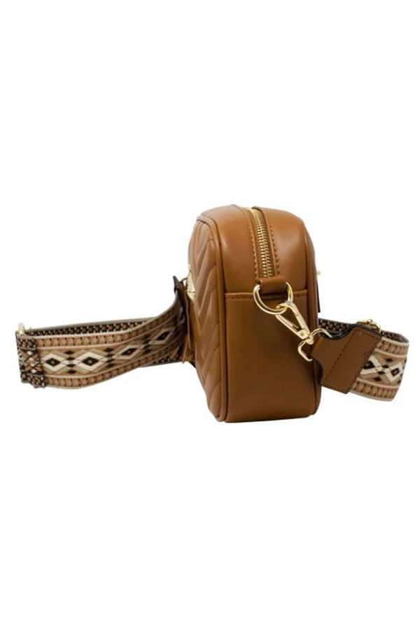 Goddiva Tan Brown Bee Embellished Camera Bag By SVNX