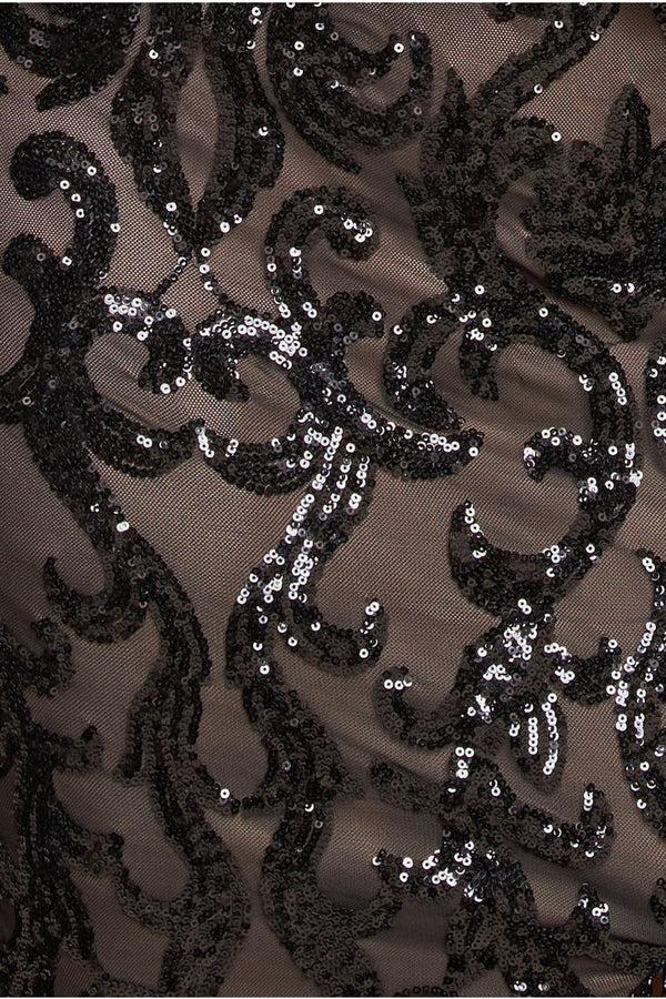 Goddiva Tassel & Sequin Maxi With Front Split - Black By Goddiva Plus