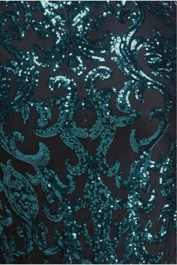 Goddiva Tassel & Sequin Maxi With Front Split - Emerald Green By Goddiva Plus