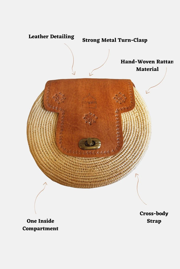 Goddiva The Safi Rattan Round Bag - Tight Weave By Berber Leather