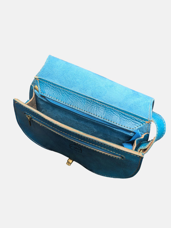 Goddiva The Temara Embossed Saddle Bag In Bright Blue By Berber Leather