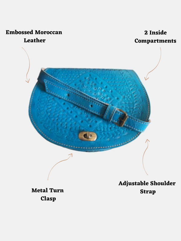 Goddiva The Temara Embossed Saddle Bag In Bright Blue By Berber Leather