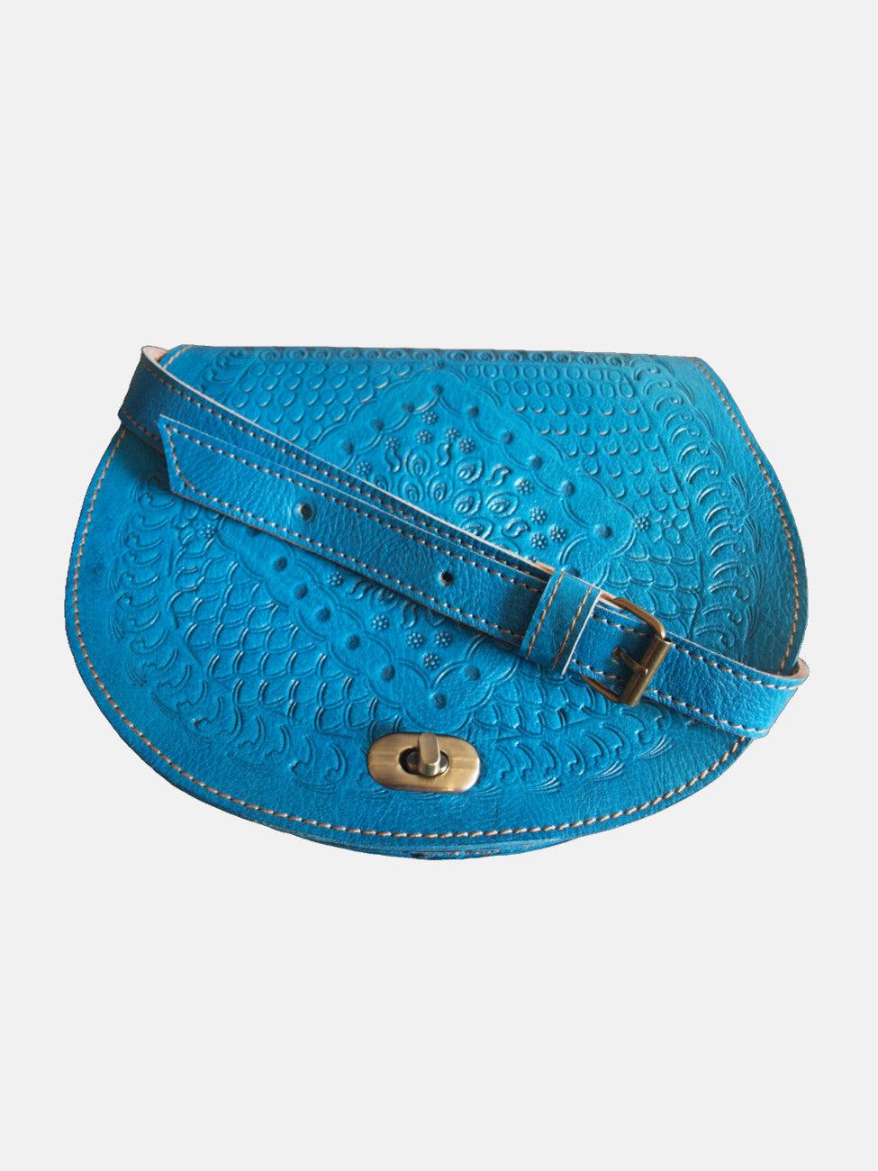 goddiva The Temara Embossed Saddle Bag In Bright Blue by Berber Leather