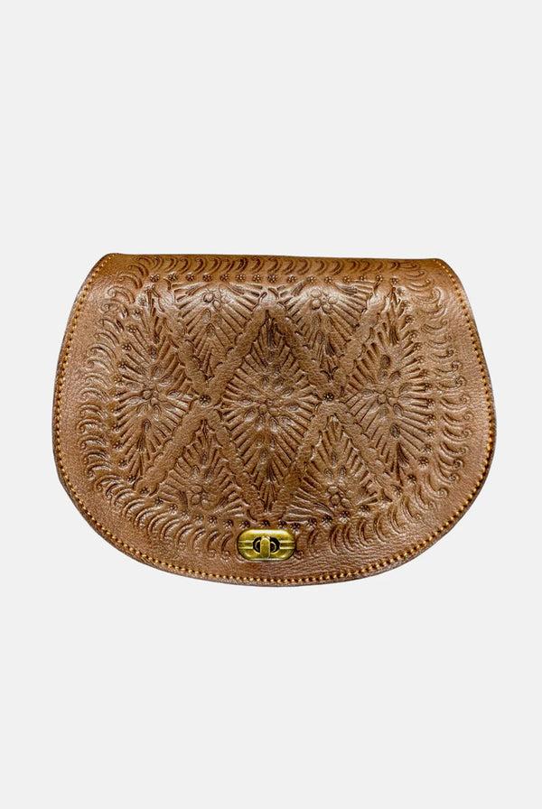 Goddiva The Temara Embossed Saddle Bag In Brown By Berber Leather