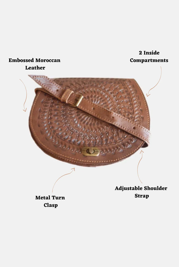 Goddiva The Temara Embossed Saddle Bag In Brown By Berber Leather