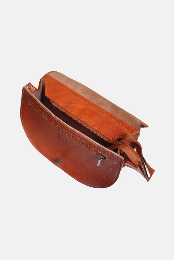 Goddiva The Temara Embossed Saddle Bag In Light Brown By Berber Leather