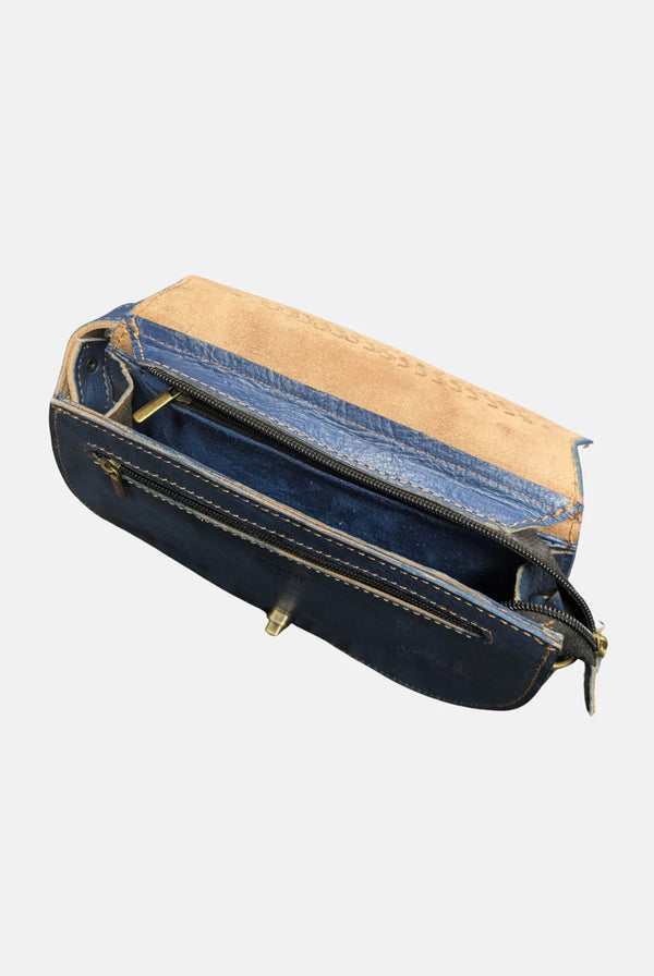 Goddiva The Temara Embossed Saddle Bag In Navy Blue By Berber Leather