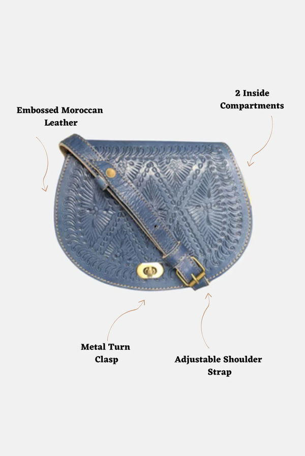 Goddiva The Temara Embossed Saddle Bag In Navy Blue By Berber Leather