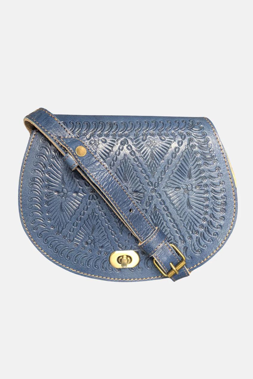 goddiva The Temara Embossed Saddle Bag In Navy Blue by Berber Leather