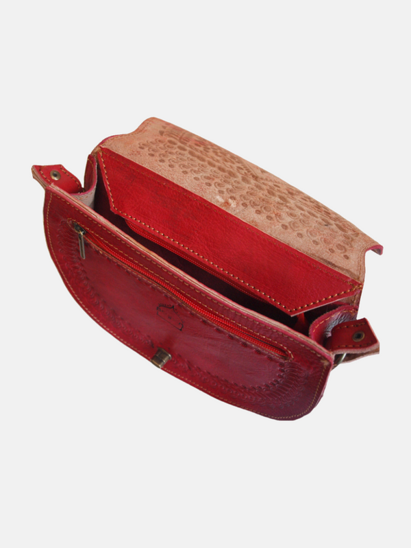 Goddiva The Temara Embossed Saddle Bag In Red By Berber Leather