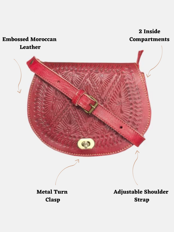 Goddiva The Temara Embossed Saddle Bag In Red By Berber Leather