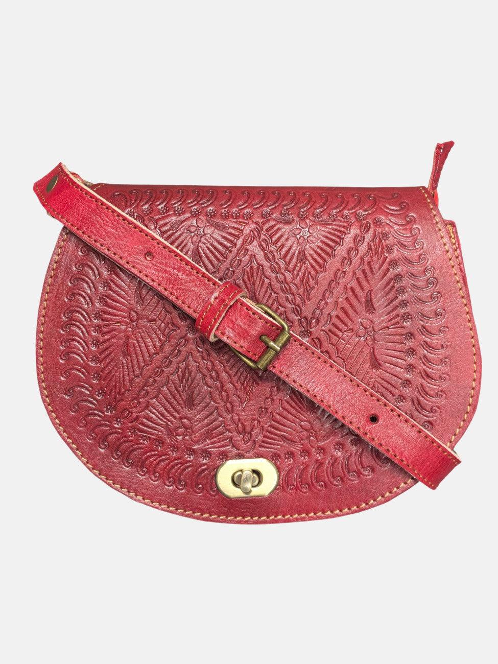goddiva The Temara Embossed Saddle Bag In Red by Berber Leather