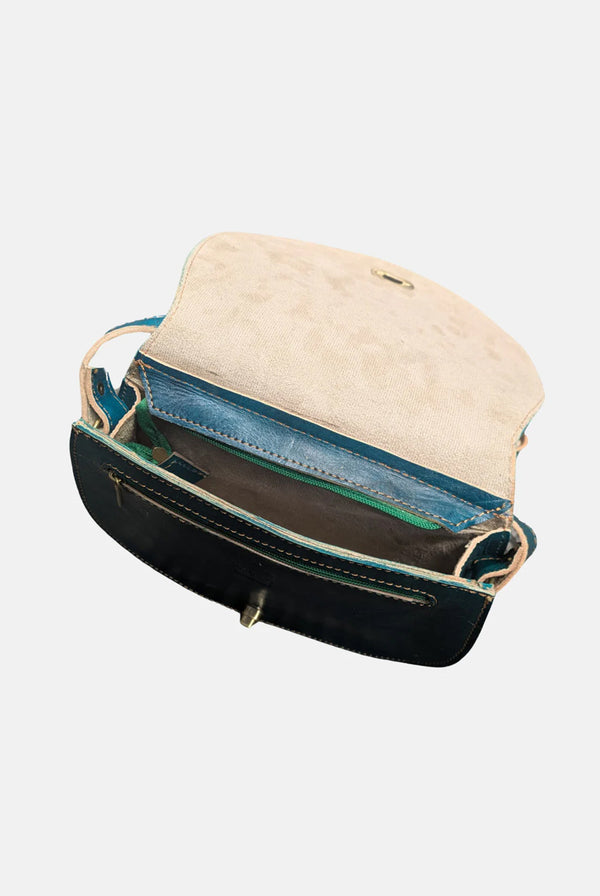 Goddiva The Temara Embossed Saddle Bag In Teal By Berber Leather