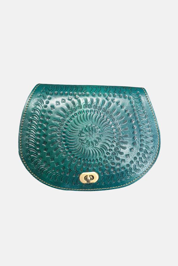 Goddiva The Temara Embossed Saddle Bag In Teal By Berber Leather