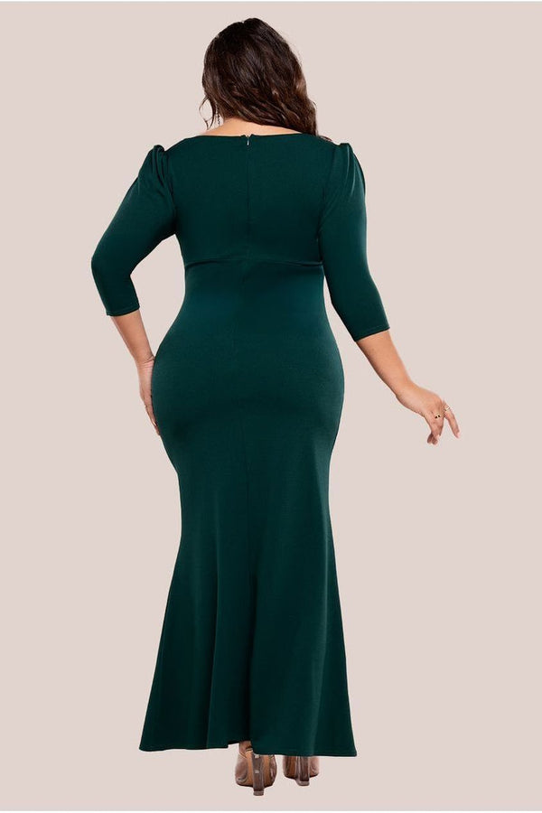 Goddiva Three-Quarter Faux Wrap Neck Maxi Dress - Emerald Green By Goddiva Plus