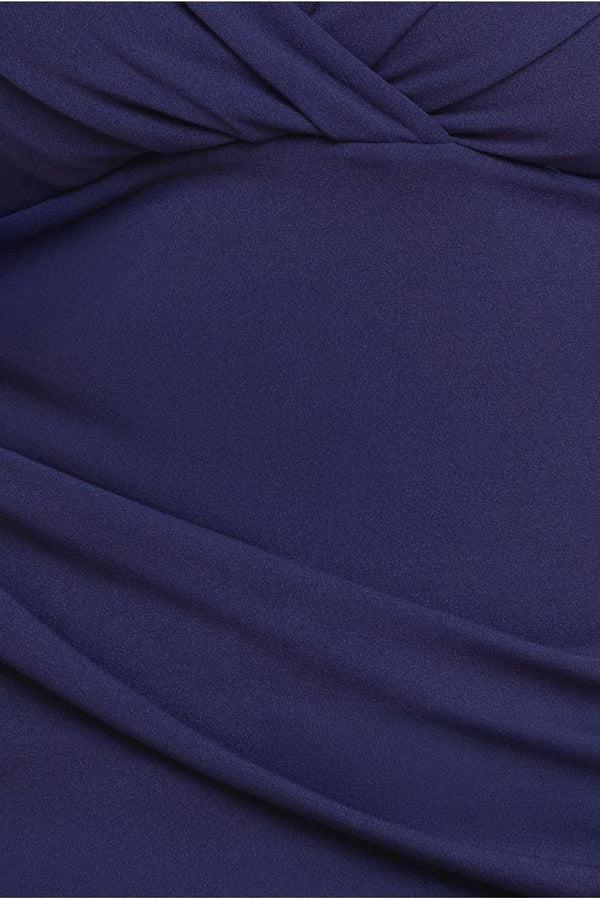 Goddiva Three-Quarter Faux Wrap Neck Maxi Dress - Navy Blue By Goddiva Plus
