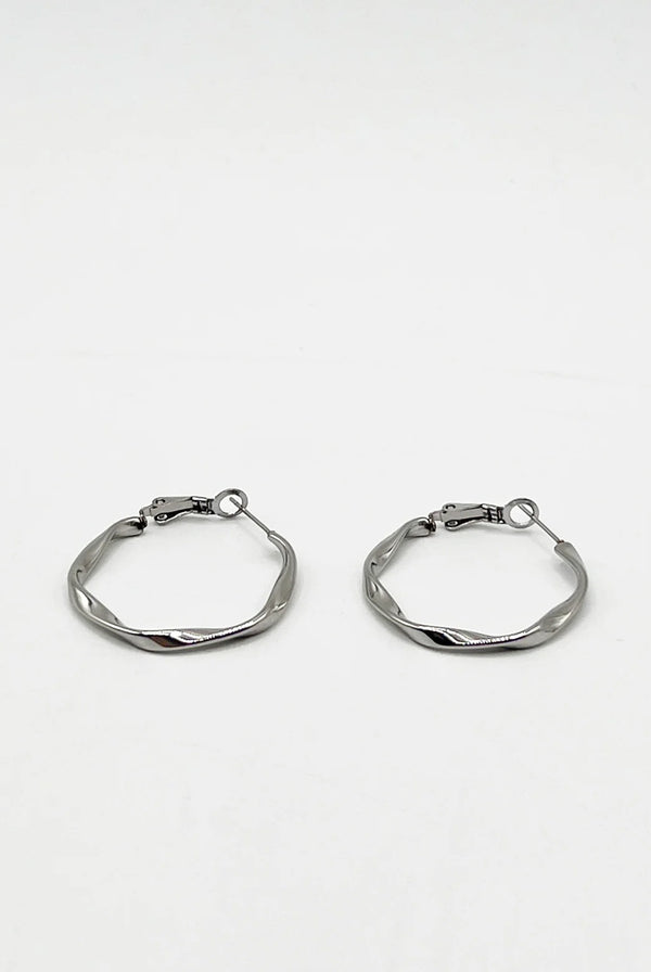 Goddiva Twist Hoops In Silver - Pouch Included By SVNX