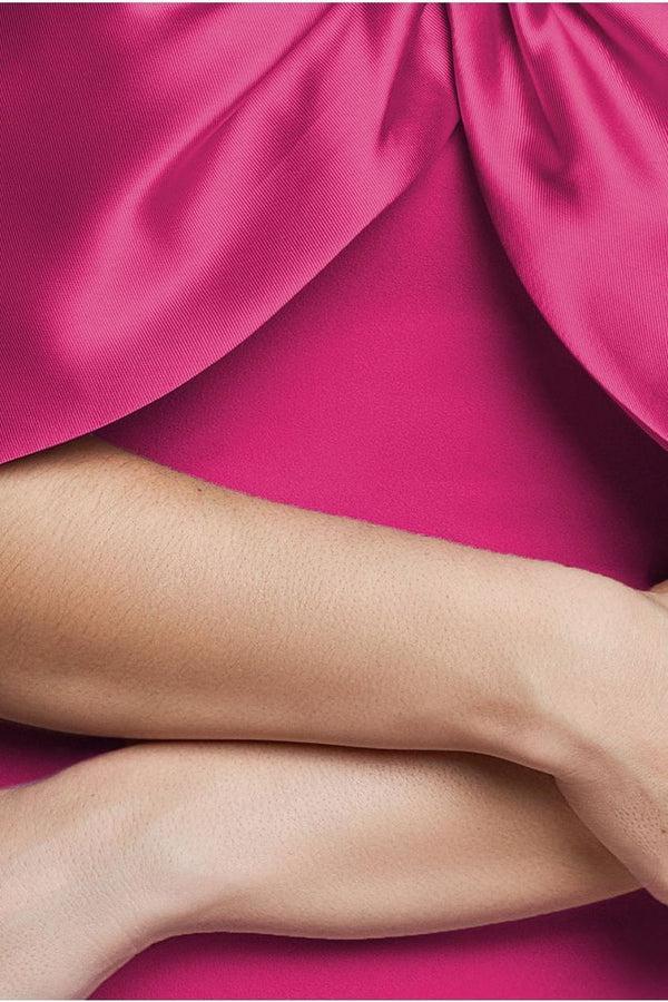 Goddiva Twist Knot Satin & Scuba Bardot Maxi Dress - Magenta By Goddiva